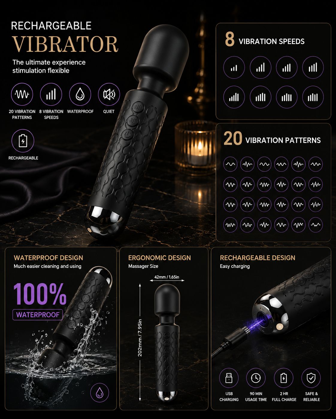 Wholesale YINGJIE Silicone+ABS G Spot Vibrator Wand for Clitoral Stimulation 8 Speeds & 20 Patterns Valentine's Day Gift