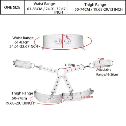 Women's PU Leather Punk Gothic Bondage Set with Handcuffs Cross Braces Garter Belts Leg Corsets