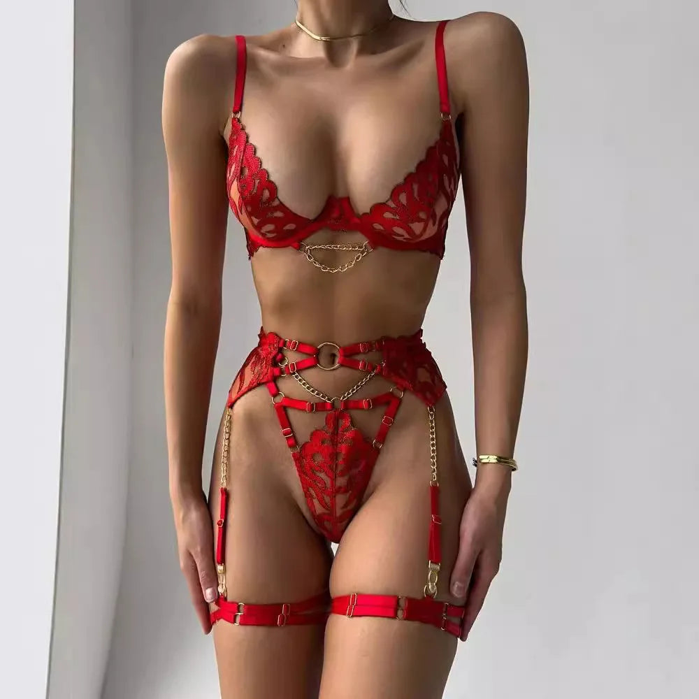 Valentine's Day Sexy Lingerie Flame Blue Polyester High-End Alluring Underwire Bra Set
