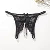 Pearl Massage G-String Panties Sexy Women Underwear Crotch Lace Thong Temptation Lingerie Brief Elegant Underwear #1354