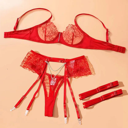 Embroidered Lace Lingerie Set – Luxury Garter Collection