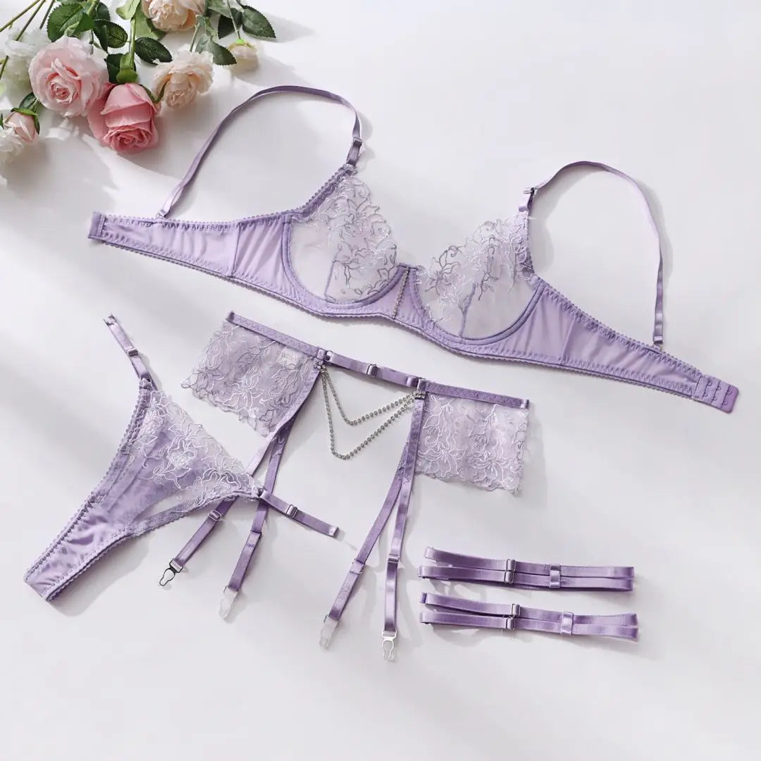 Embroidered Lace Lingerie Set – Luxury Garter Collection