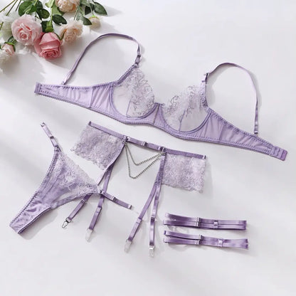 Embroidered Lace Lingerie Set – Luxury Garter Collection