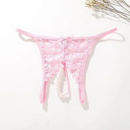 Pearl Massage G-String Panties Sexy Women Underwear Crotch Lace Thong Temptation Lingerie Brief Elegant Underwear #1354