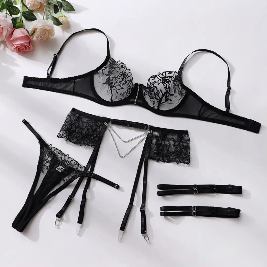 Embroidered Lace Lingerie Set – Luxury Garter Collection