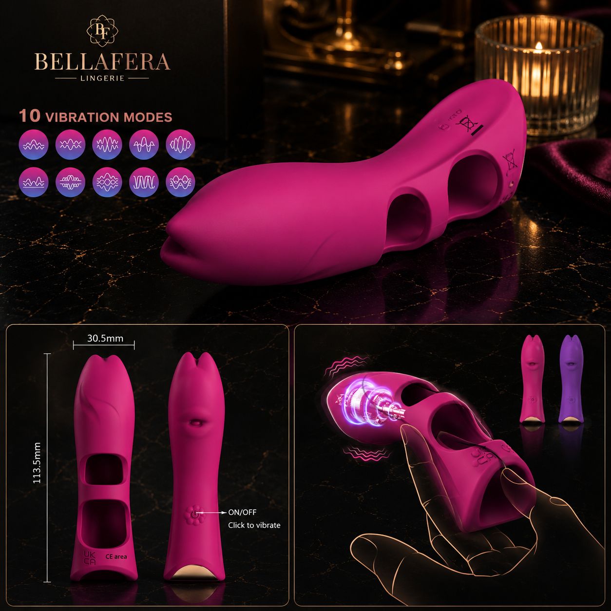 Tongue-Kiss Mini Vibrating Finger Cuff Bullet Vibrator Frequency None for Women's Masturbation & Couples' Teasing Model TD1141