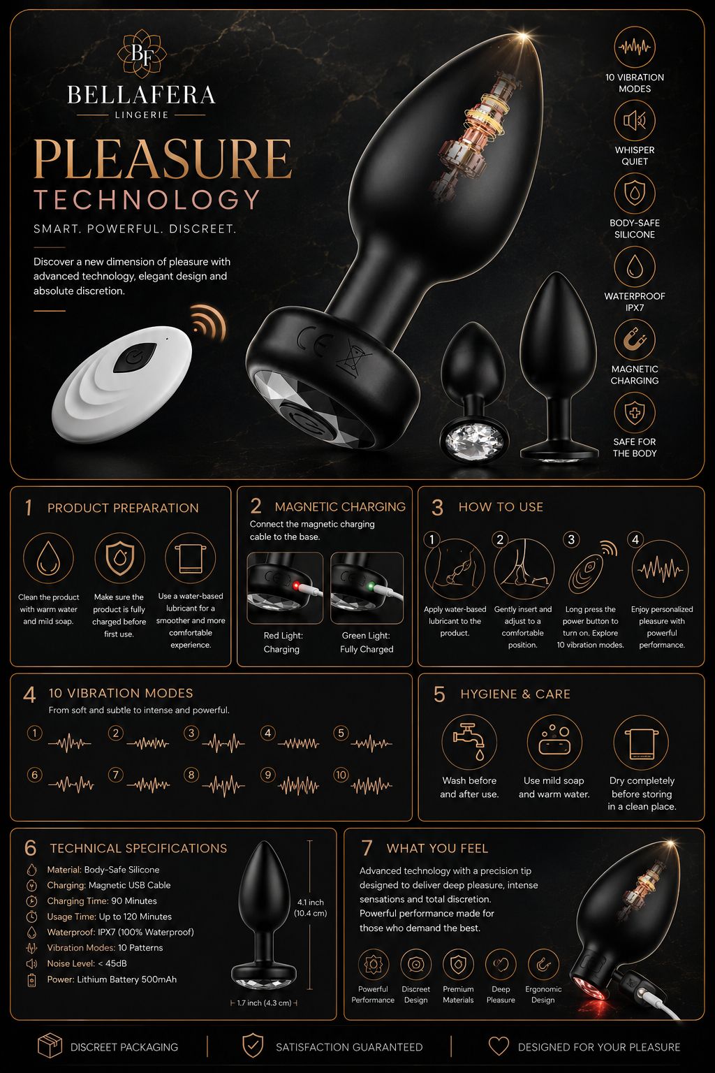 Gelance Silicone Flexible Wireless Remote Control Butt Anal Plug Vibrator 10-Frequency Vibration for Men/Women Unisex Adult Use