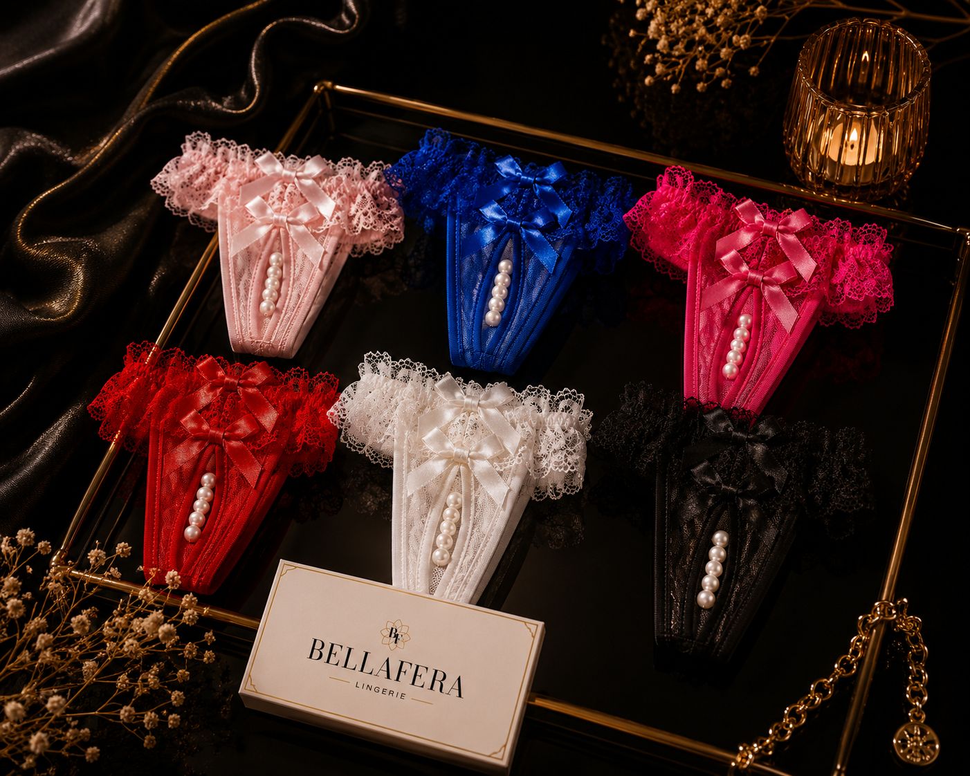 Sexy Panties for Hot Sex Women's Massage Bead Bow Chain Thong Soft Lace Crothless Lingerie Tie Low Waist Hollow G-string Thongs