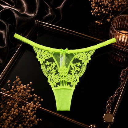 French Romantic Hollow Out Floral Lace Thong Women's Sexy Transparent G-string Underwear Hot Temptation Bow Lingerie S-XL