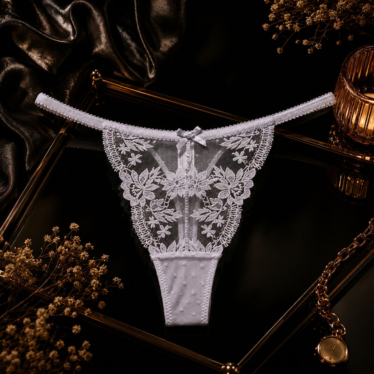 French Romantic Hollow Out Floral Lace Thong Women's Sexy Transparent G-string Underwear Hot Temptation Bow Lingerie S-XL