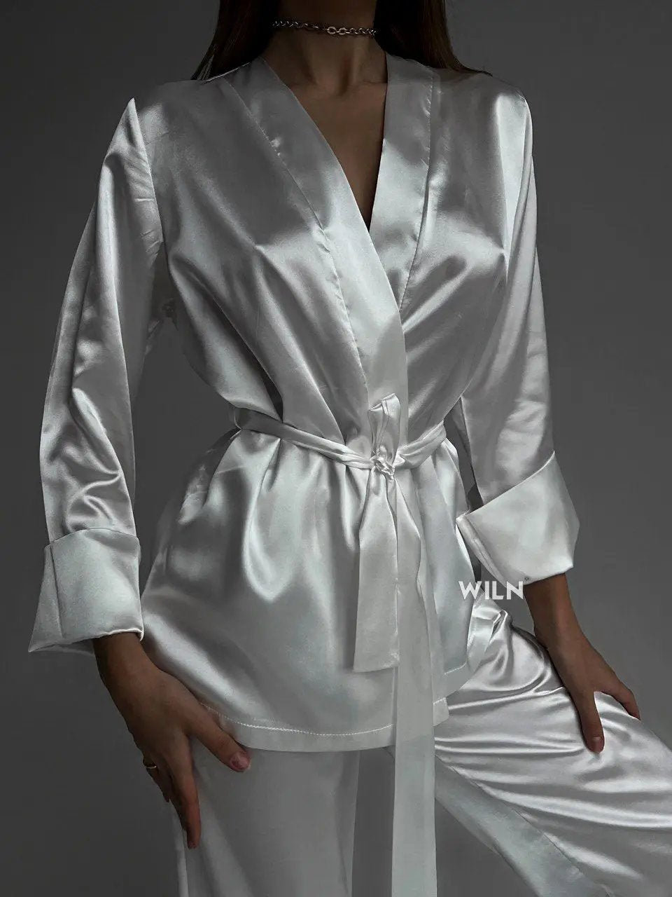 Bellafera Elegance Satin Lounge Set – White