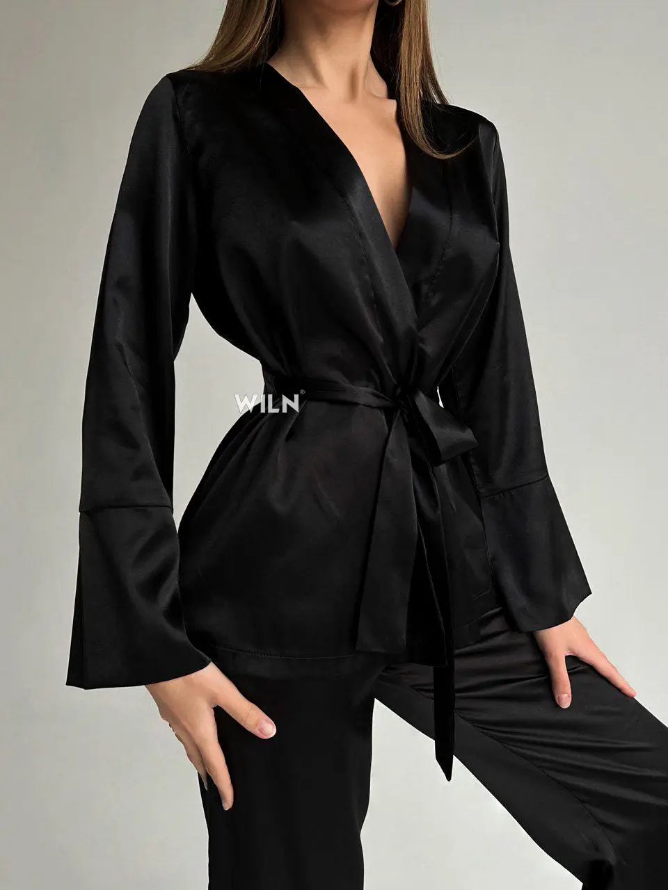 Bellafera Elegance Satin Lounge Set – Black