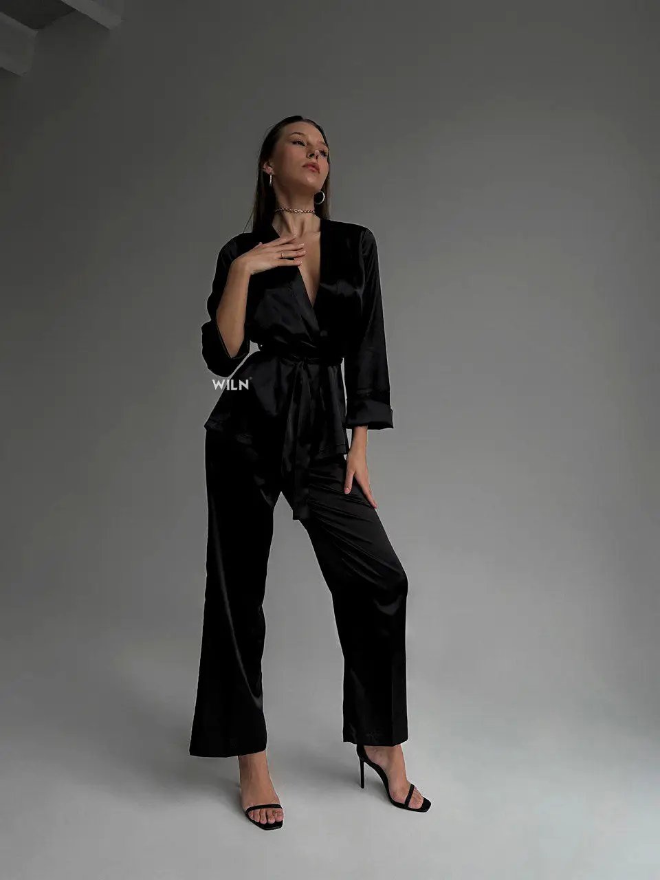 Bellafera Elegance Satin Lounge Set – Black